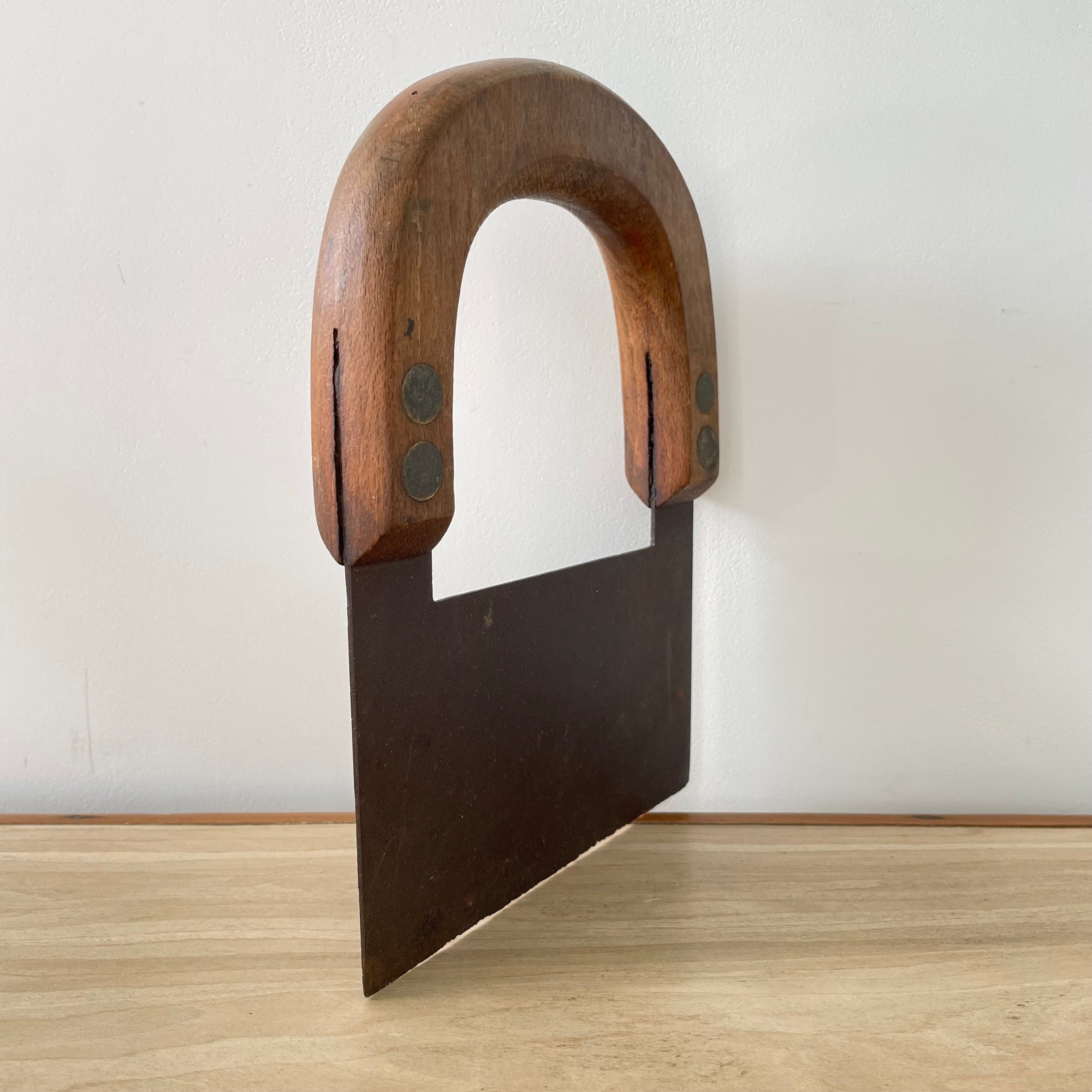 Antique Single-Handled Herb Chopper – Forged Iron Blade with Wooden Grip, Early 20th Century Kitchenalia