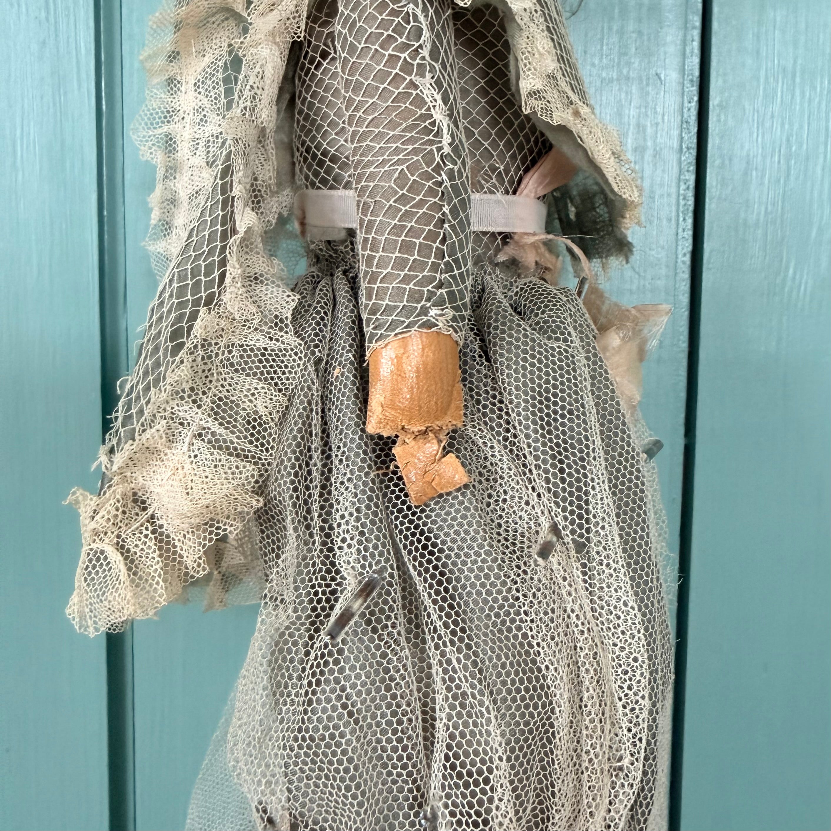 Antique Victorian Wax Over Shoulder Head Doll in Original Style Costume c.1870