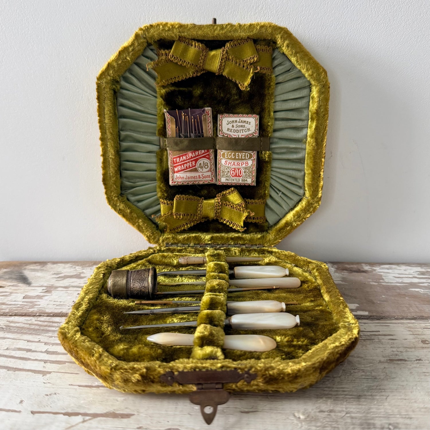 Antique Sewing Necessaire with Mother of Pearl Tools c.1890–1910