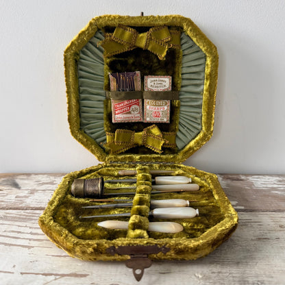 Antique Sewing Necessaire with Mother of Pearl Tools c.1890–1910