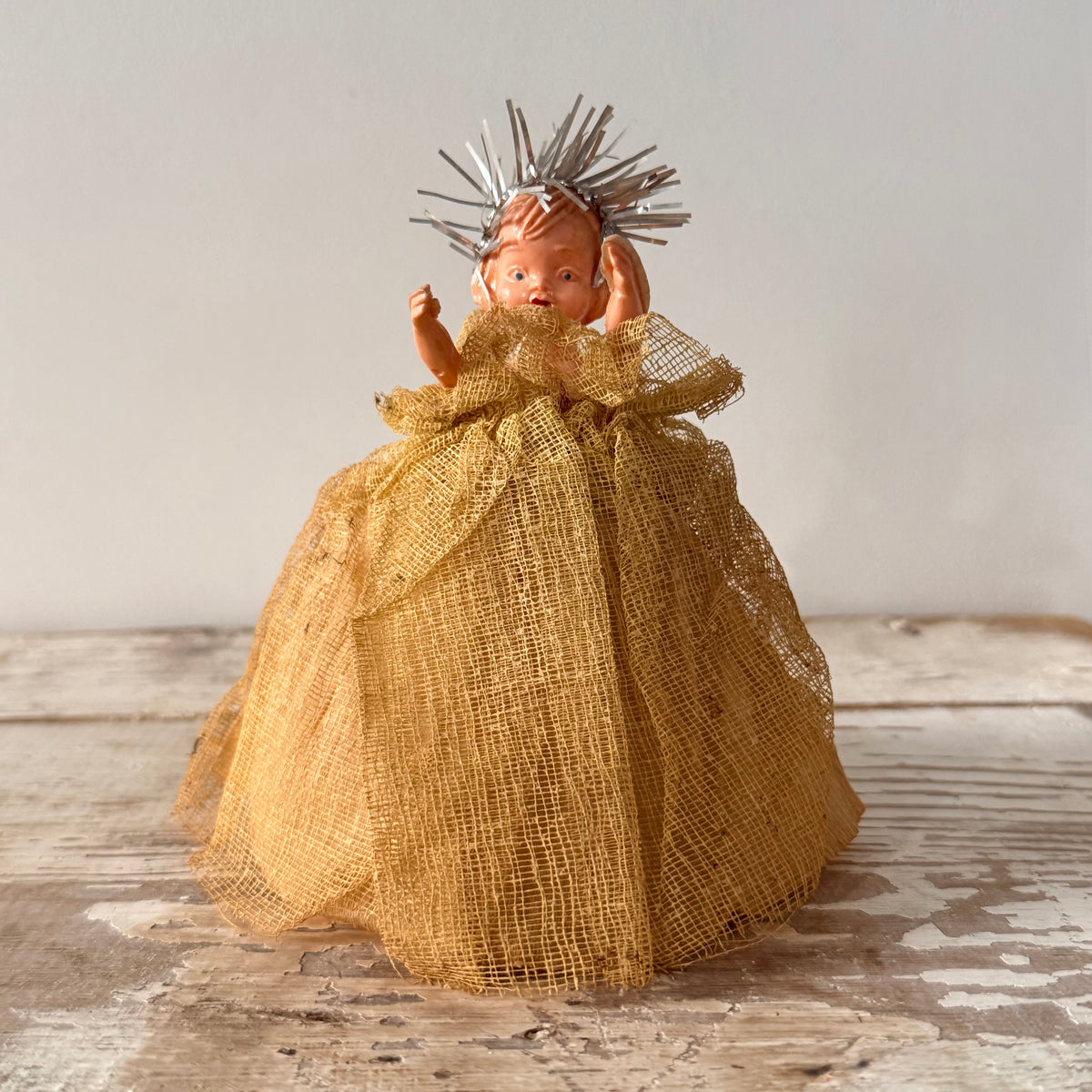 Vintage Christmas Tree Fairy with Silver Tinsel Halo – c.1950s–1960s