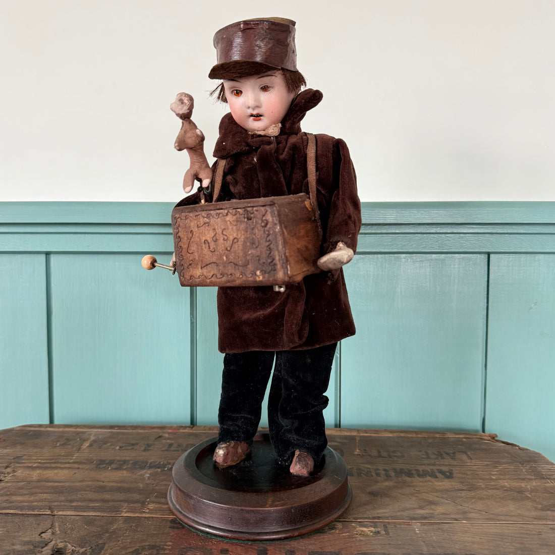 Antique German Organ Grinder Monkey Automaton Recknagel Bisque Head c1900