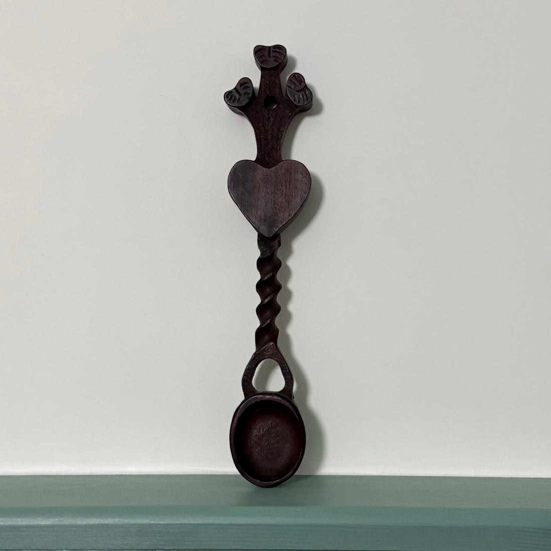 Welsh Love Spoon Carved Wooden Heart Twist Handle Folk Art Treen