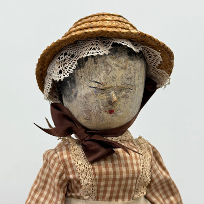 Victorian Peg Doll Folk Art Wooden Doll c1900