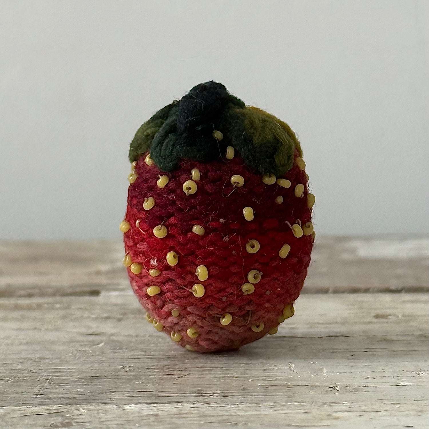 Antique Knitted Strawberry Emery with Beaded Seeds