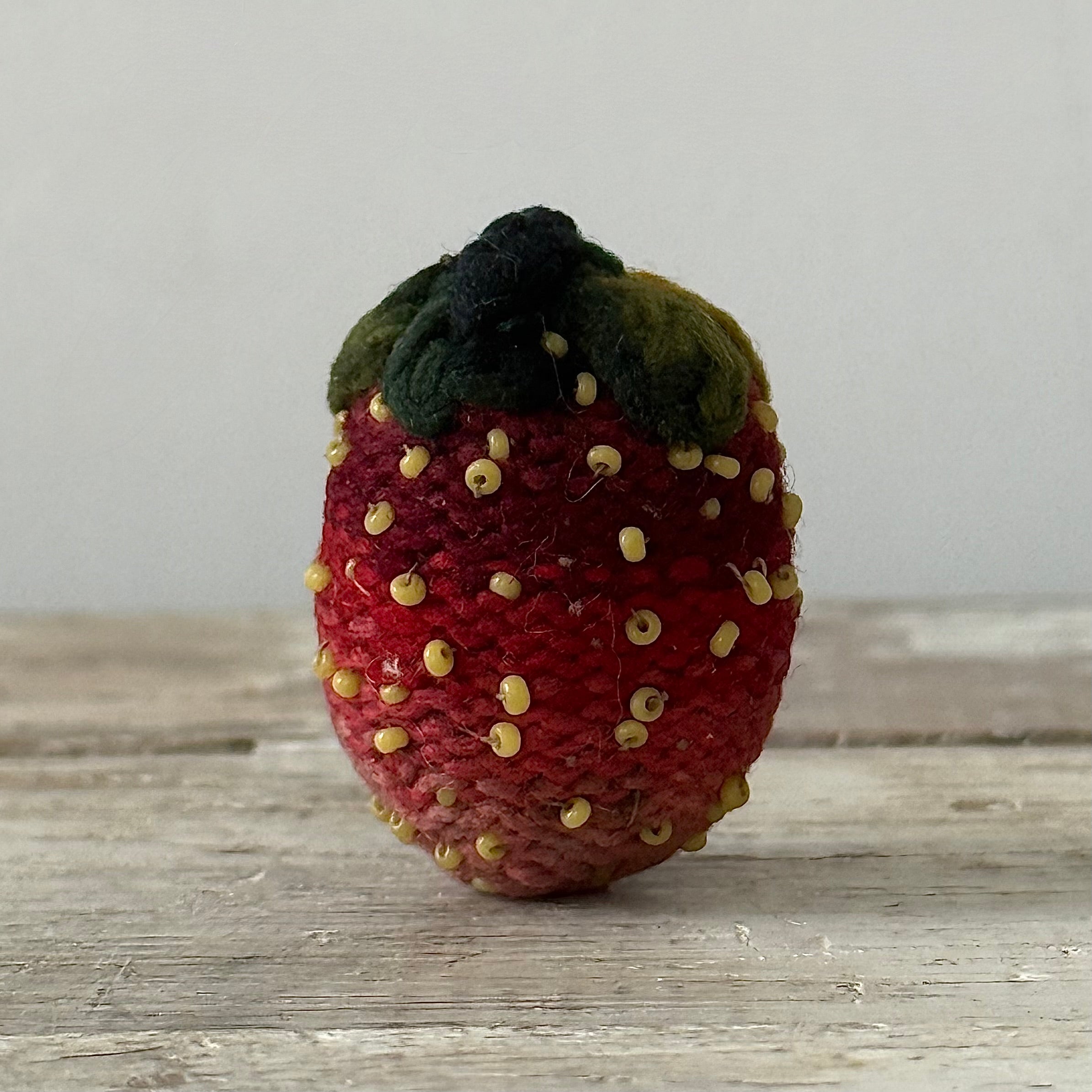 Antique Knitted Strawberry Emery with Beaded Seeds