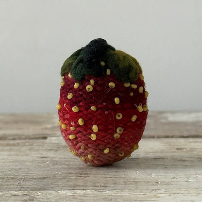 Antique Knitted Strawberry Emery with Beaded Seeds