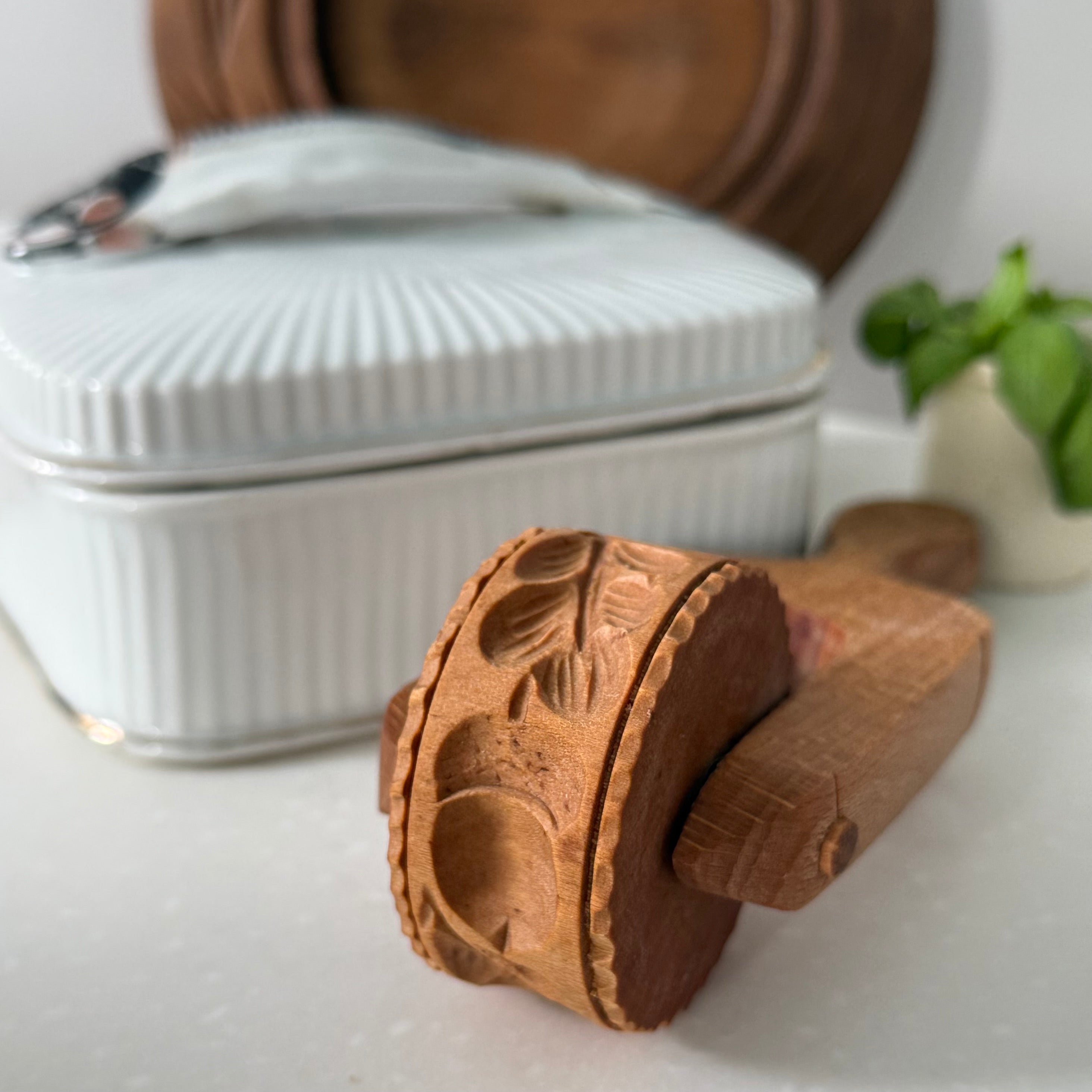Antique Treen Butter Roller Acorn Carved
