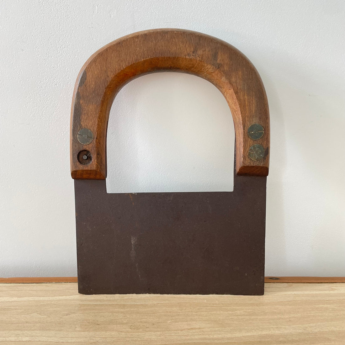 Antique Single-Handled Herb Chopper – Forged Iron Blade with Wooden Grip, Early 20th Century Kitchenalia