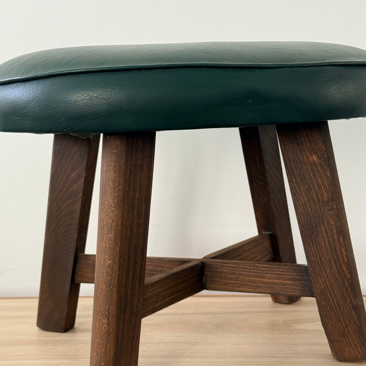 Vintage Mid-Century Kidney Shaped Green Upholstered Footstool