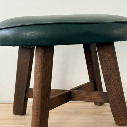 Vintage Mid-Century Kidney Shaped Green Upholstered Footstool
