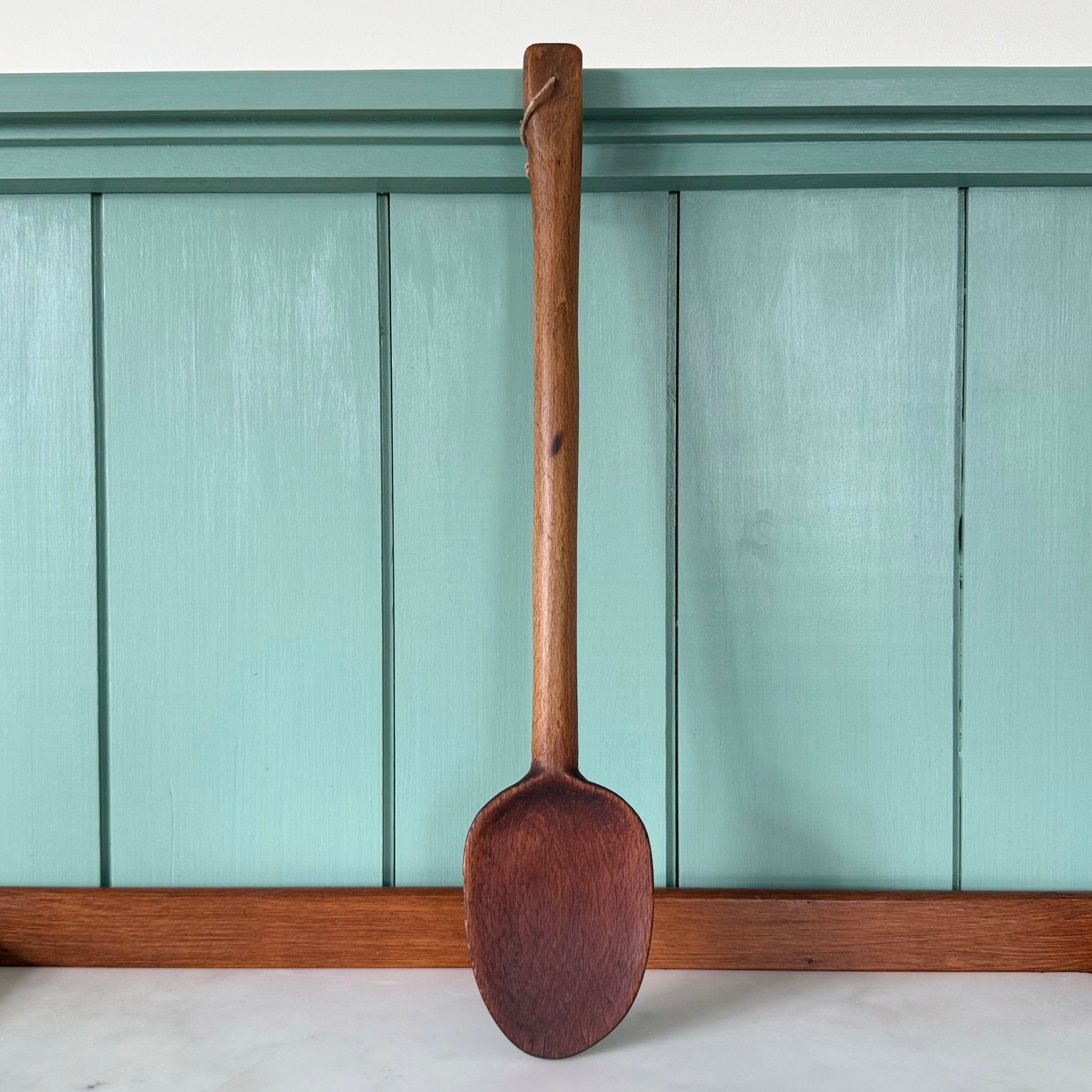 Vintage Treen Dairy Spoon Long Hand Carved Wooden Kitchen Spoon