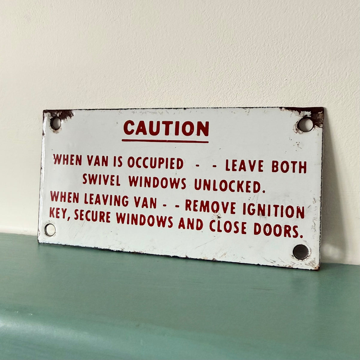 Vintage Enamel Van Safety Warning Sign c.1940s–1960s