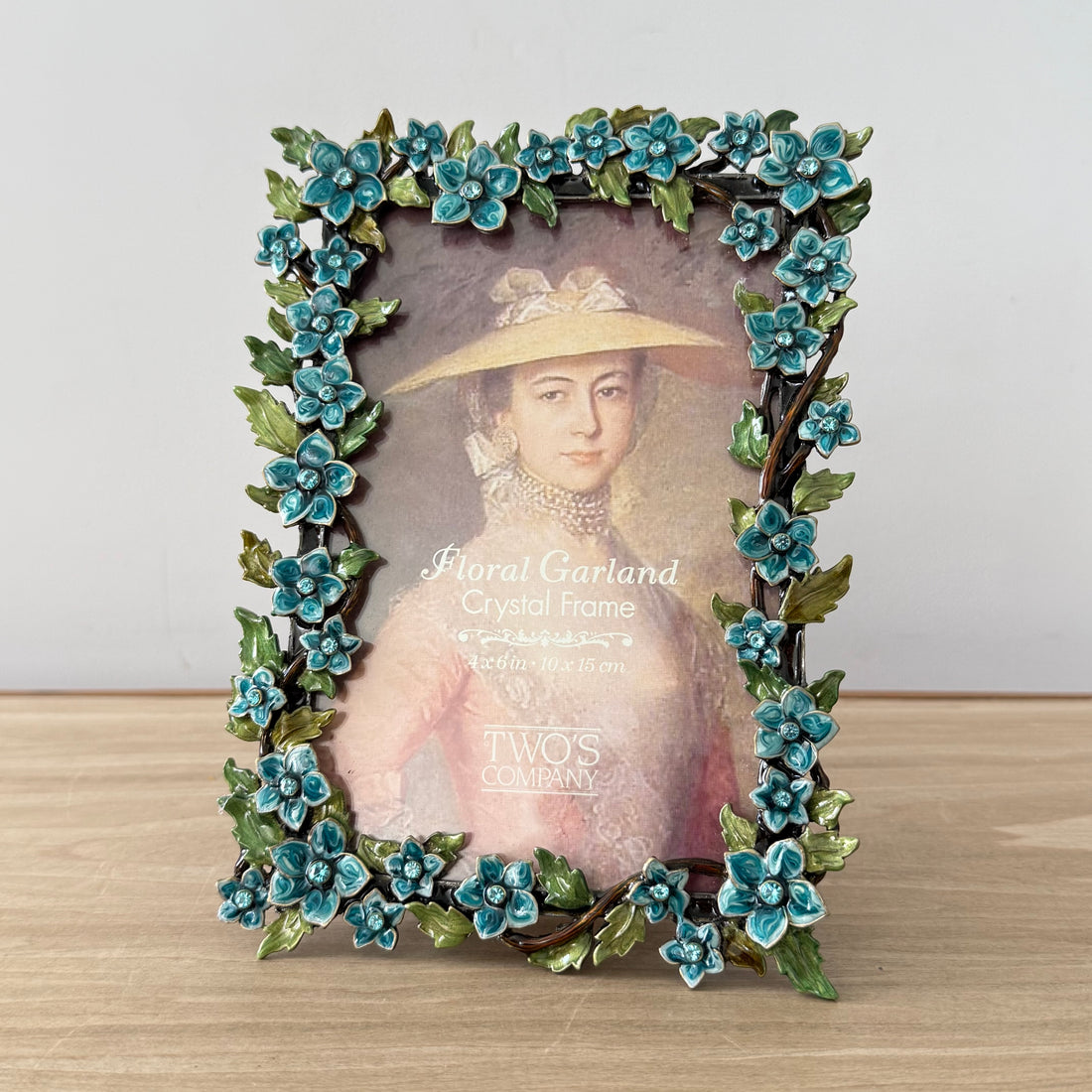 Floral Crystal Photo Frame 4x6 Blue Flower Decorative Vintage Style Gift