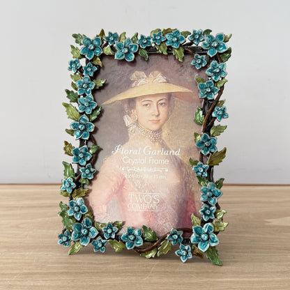 Floral Crystal Photo Frame 4x6 Blue Flower Decorative Vintage Style Gift
