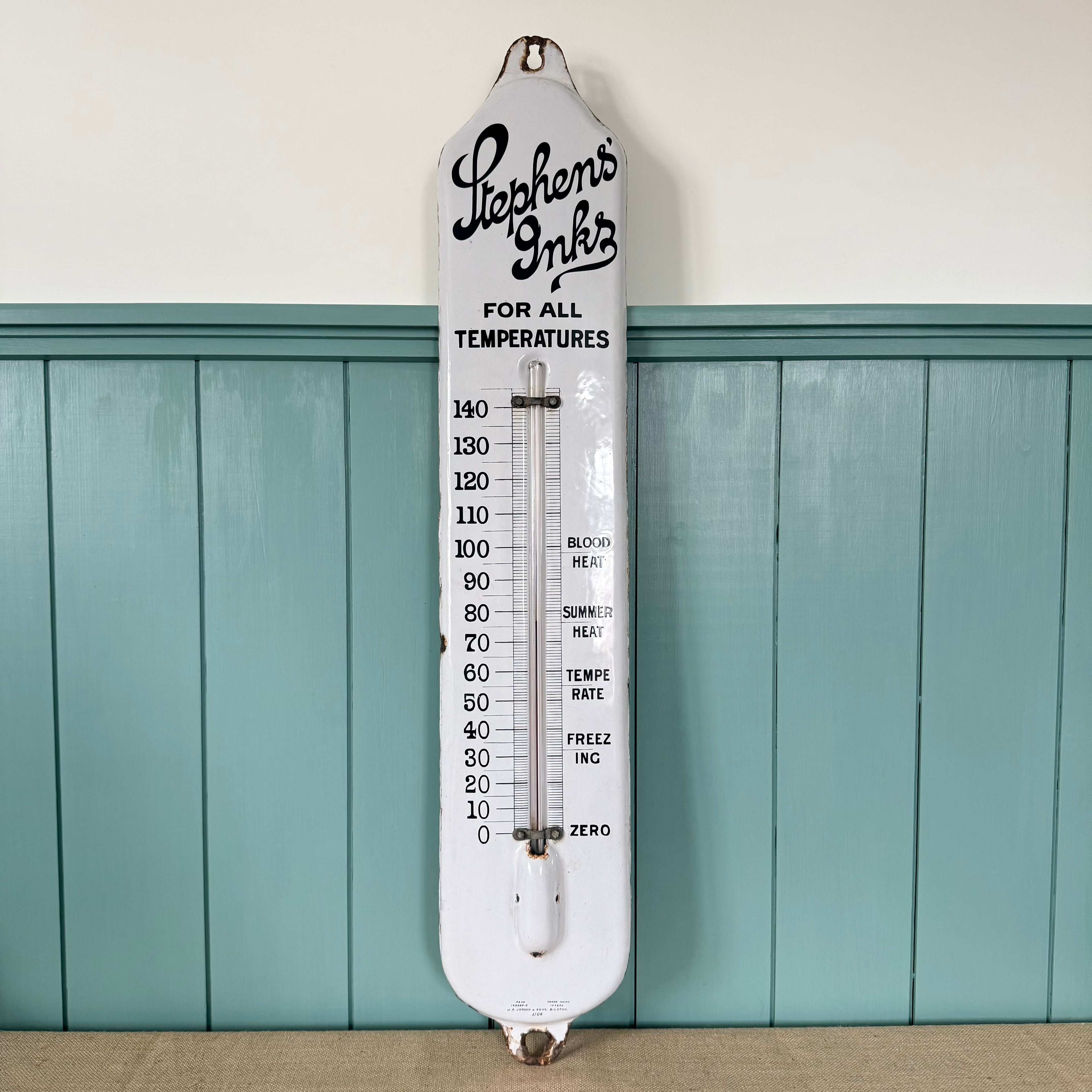 Antique Stephens Ink Enamel Advertising Thermometer Sign