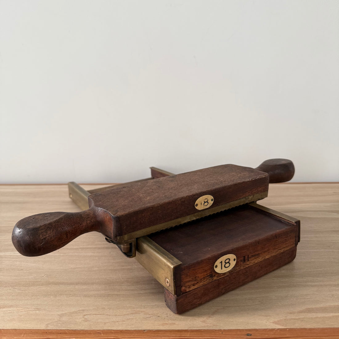 Antique Wooden Pill Maker with Brass Plates Double Handle Apothecary Tool