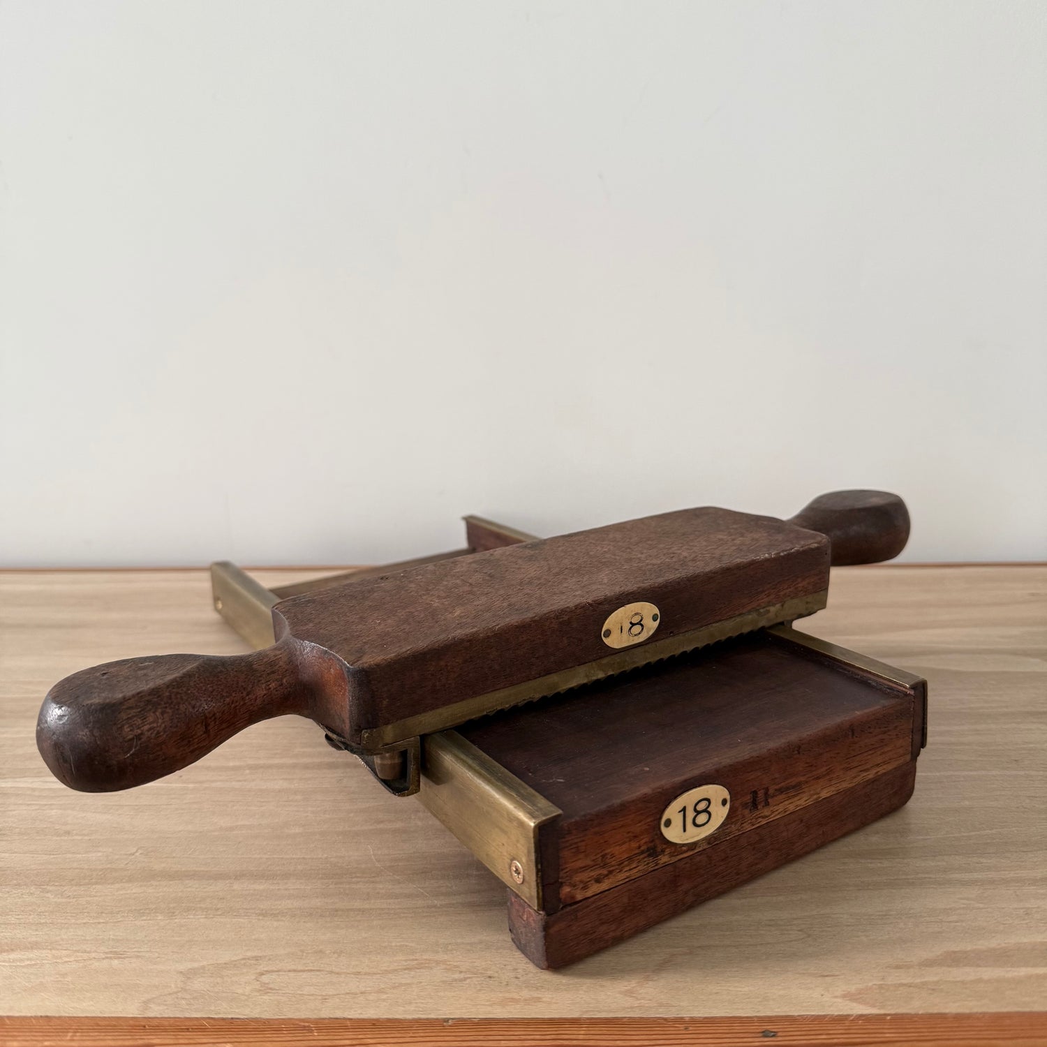 Antique Wooden Pill Maker with Brass Plates Double Handle Apothecary Tool