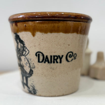 Antique Danish Dairy Co Stoneware Butter Crock with Milkmaid c.1900