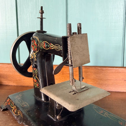 Antique German Child’s Toy Sewing Machine Floral Tinplate c.1930