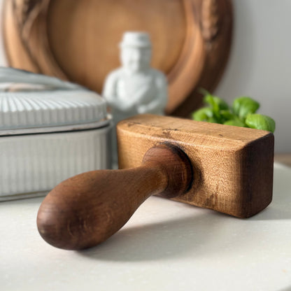 Antique Treen Butter Stamp Single Rose Rectangular