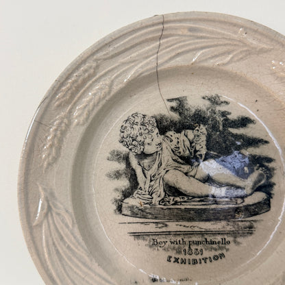 Antique 1851 Great Exhibition Boy with Punchinello Plate 18.5cm