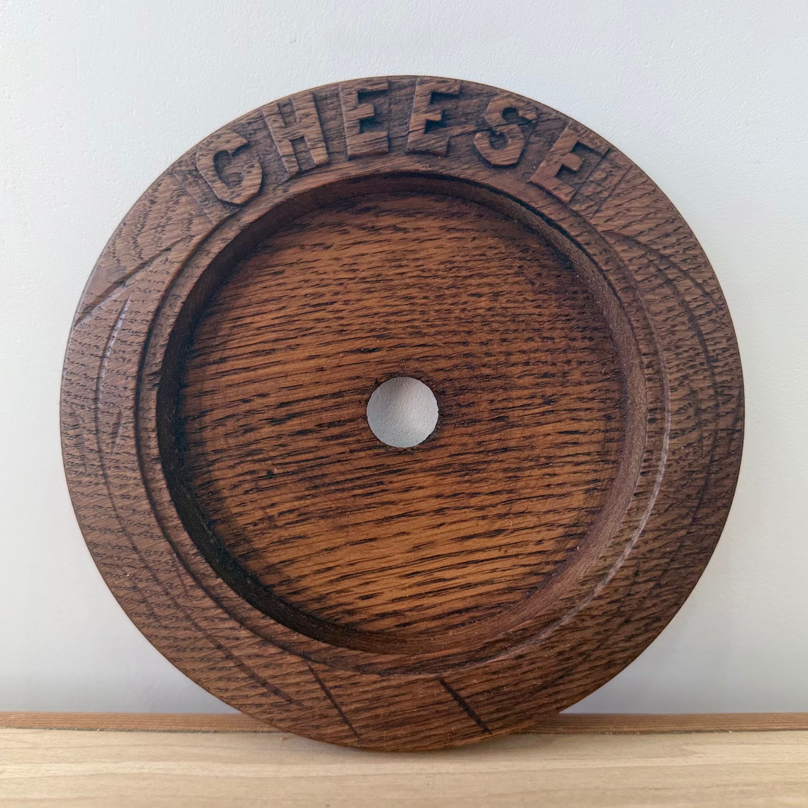 Edwardian Carved Oak Cheese Board with Plate Early 20th Century