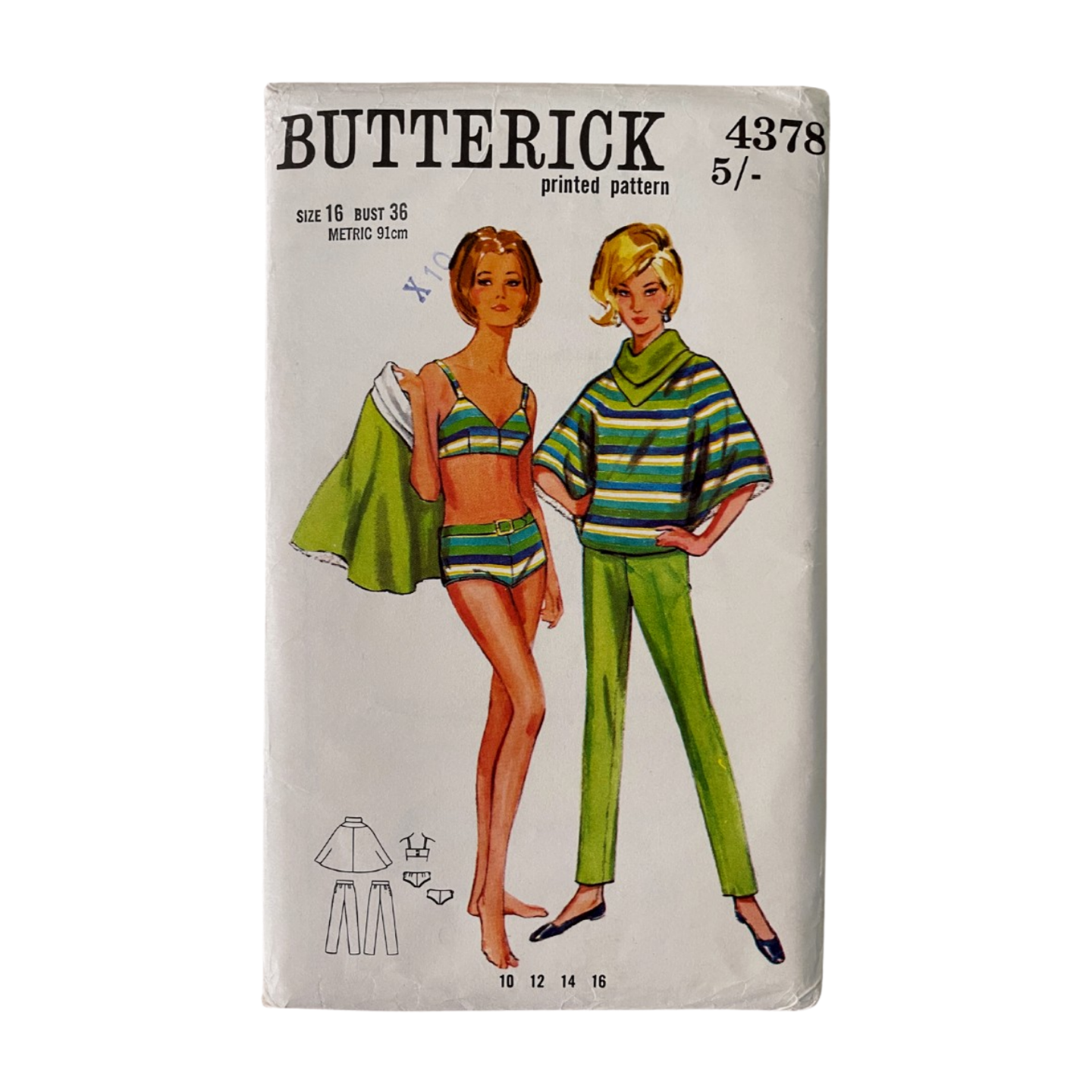 Butterick 4378 Womens Size 12 Poncho Trousers Swimsuit