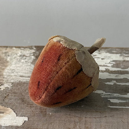 1830s Antique Velvet Strawberry Pin Cushion with Fabric Leaves