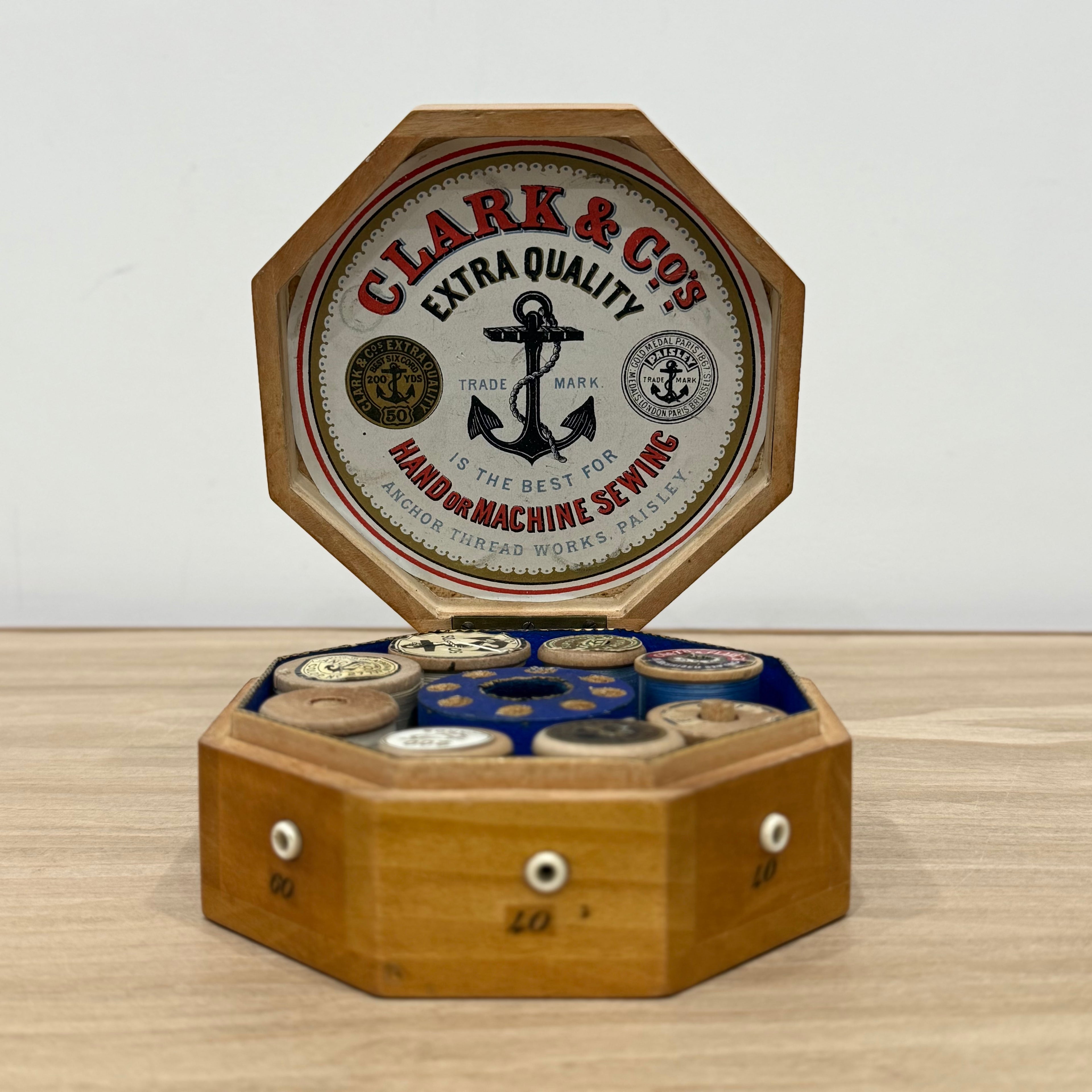 Edwardian Clark &amp; Co Mauchline-Type Transfer Cotton Reel Box with Reels