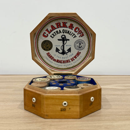 Edwardian Clark &amp; Co Mauchline-Type Transfer Cotton Reel Box with Reels