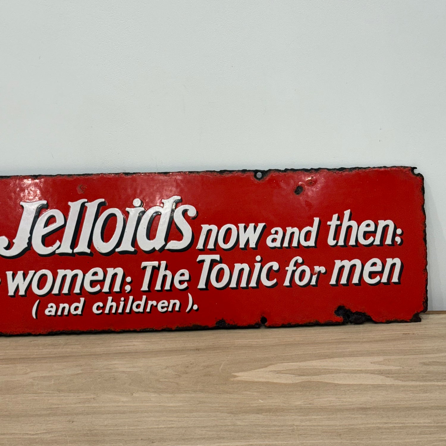 Iron Jelloids Enamel Advertising Sign Tonic for Women Men and Children c1930