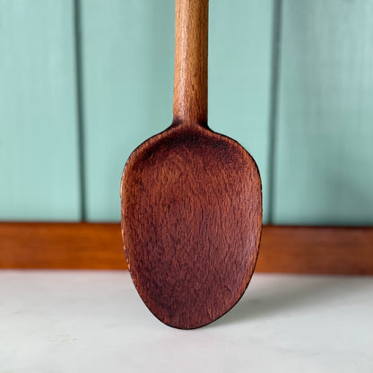 Vintage Treen Dairy Spoon Long Hand Carved Wooden Kitchen Spoon