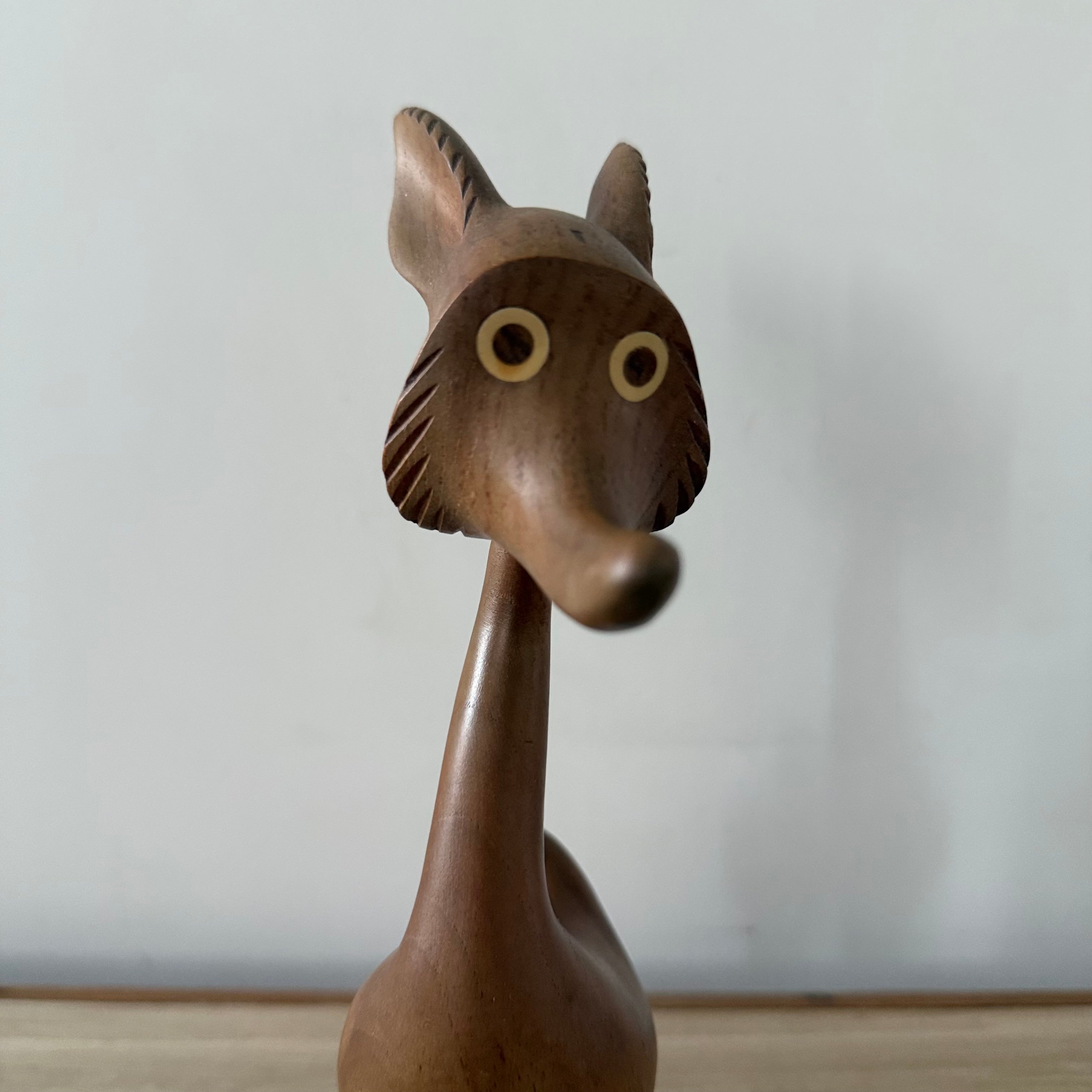 Vintage Wooden Fox Figure Mid Century Scandinavian Style 24cm