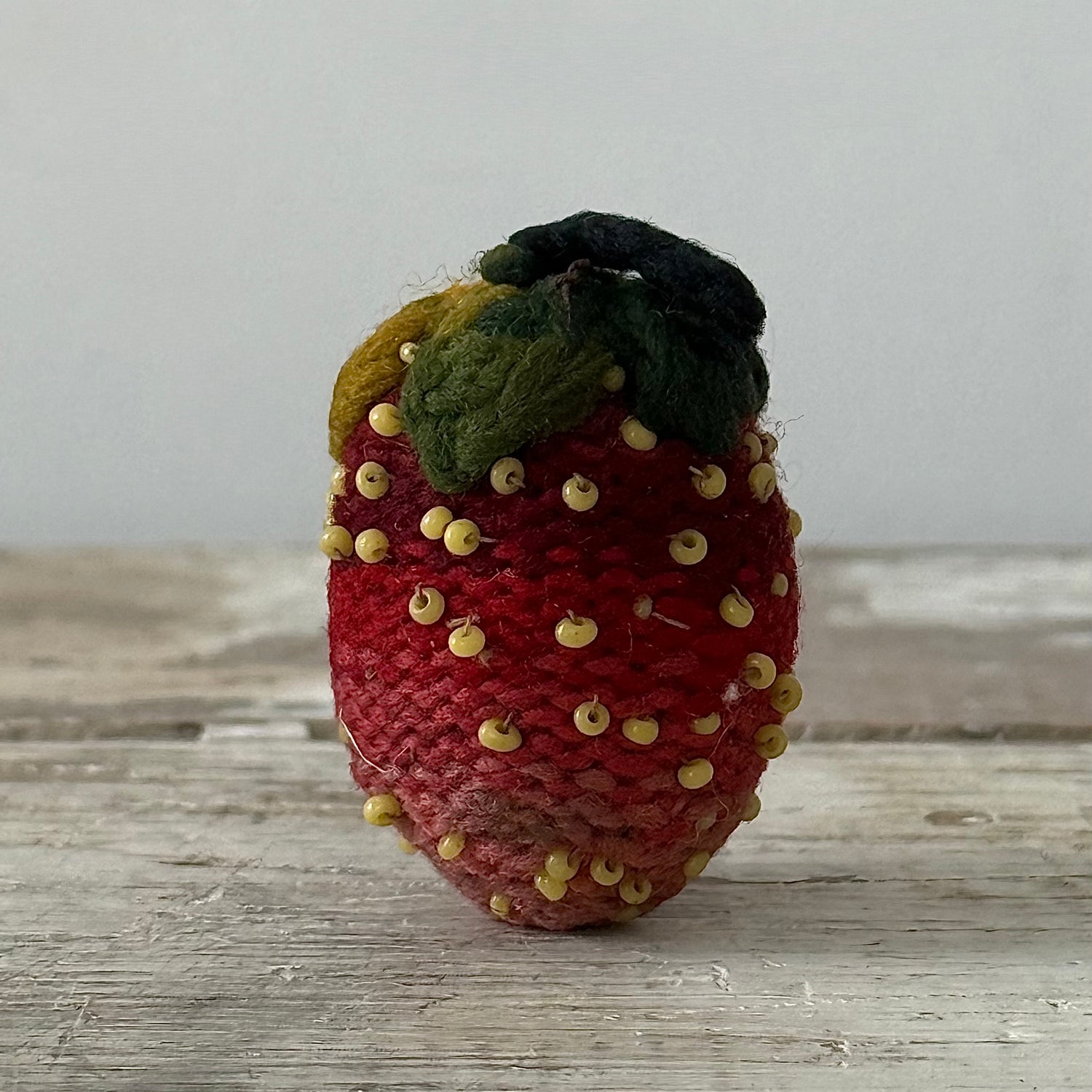 Antique Knitted Strawberry Emery with Beaded Seeds