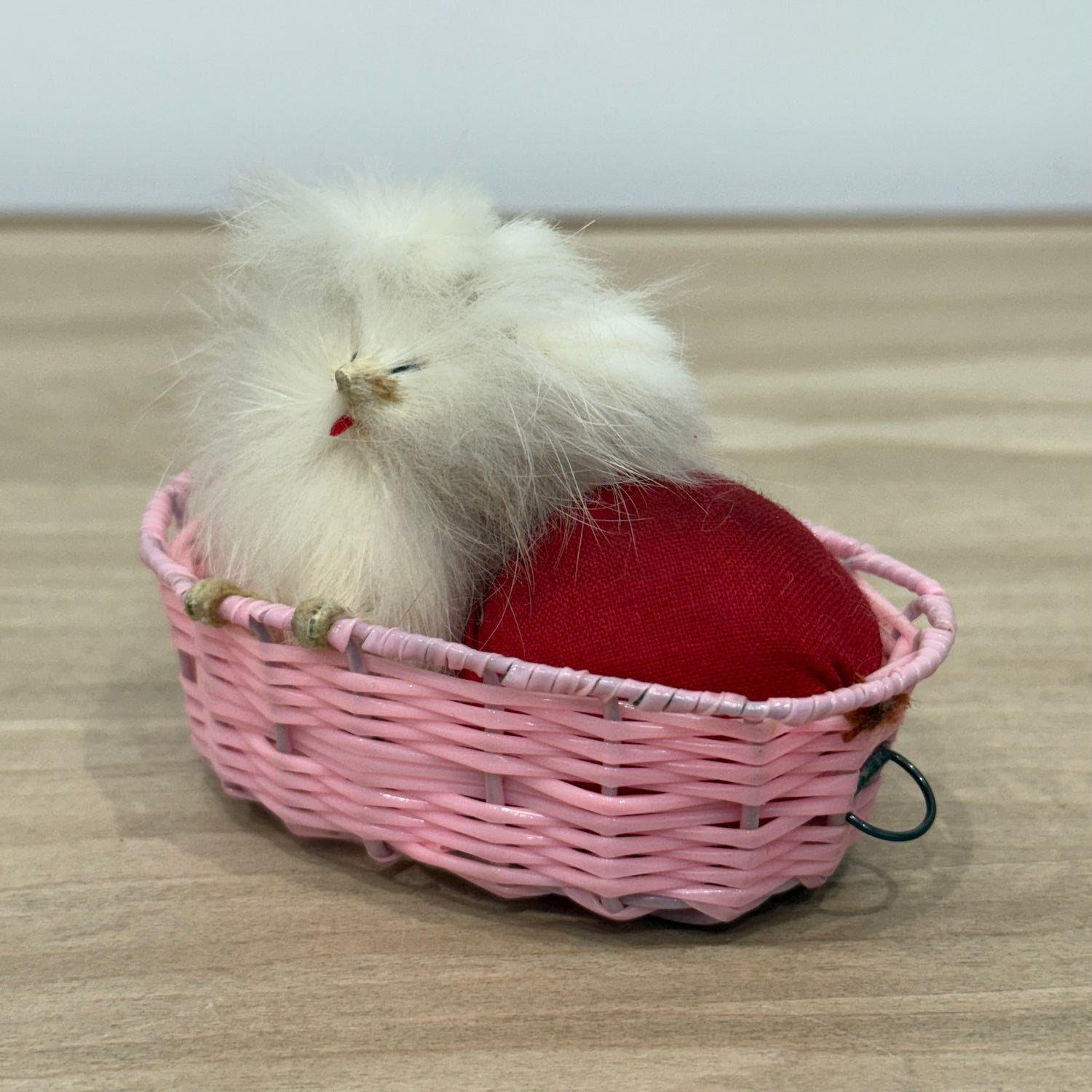 Vintage Dog in Basket Tape Measure &amp; Pincushion, Boxed, Working 36”