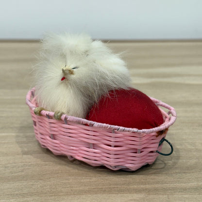 Vintage Dog in Basket Tape Measure &amp; Pincushion, Boxed, Working 36”