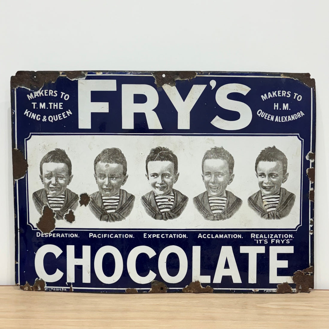Original Edwardian Fry’s Five Boys pictorial enamel sign