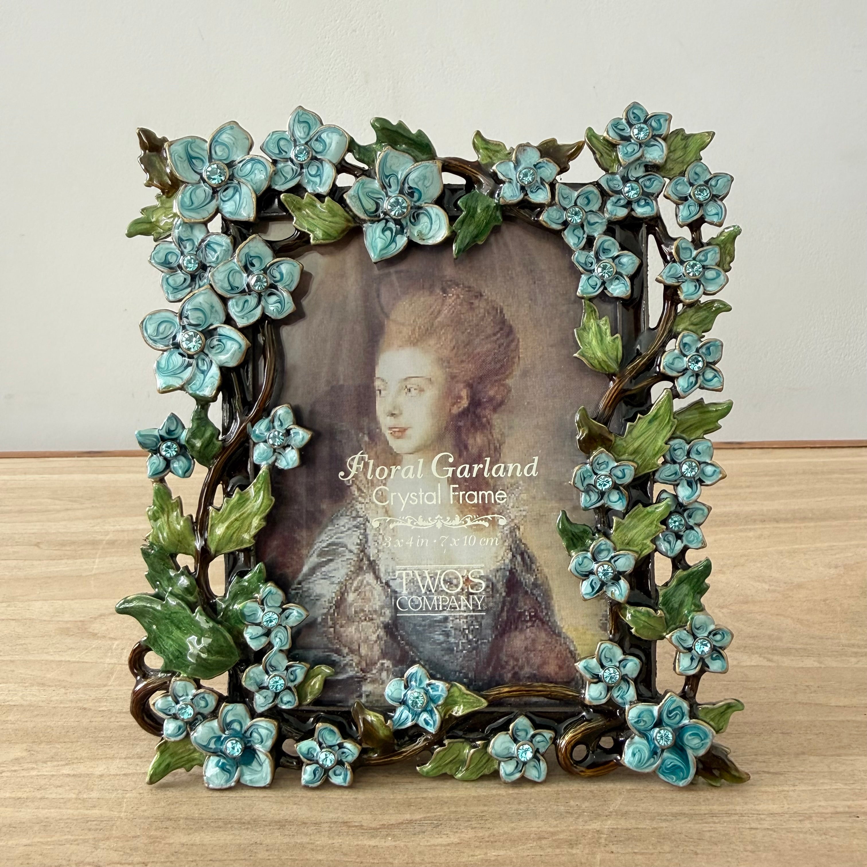 Blue Floral Crystal Photo Frame 3x4 Decorative Vintage Style Gift