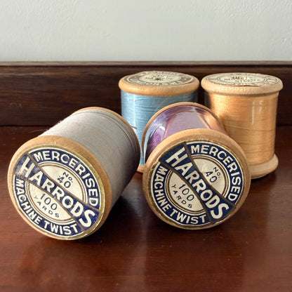 Antique Harrods Wooden Cotton &amp; Silk Thread Reels Set of Four