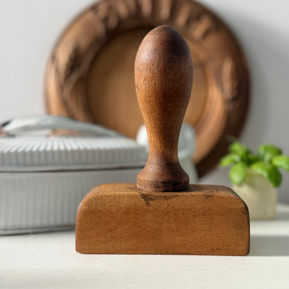 Antique Treen Butter Stamp Single Rose Rectangular