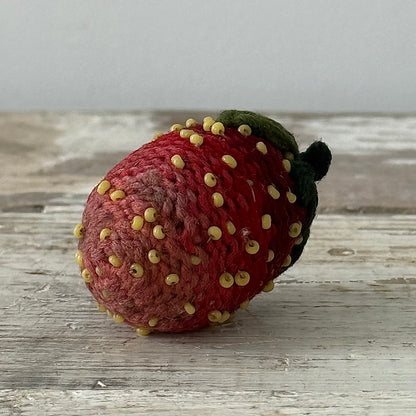 Antique Knitted Strawberry Emery with Beaded Seeds