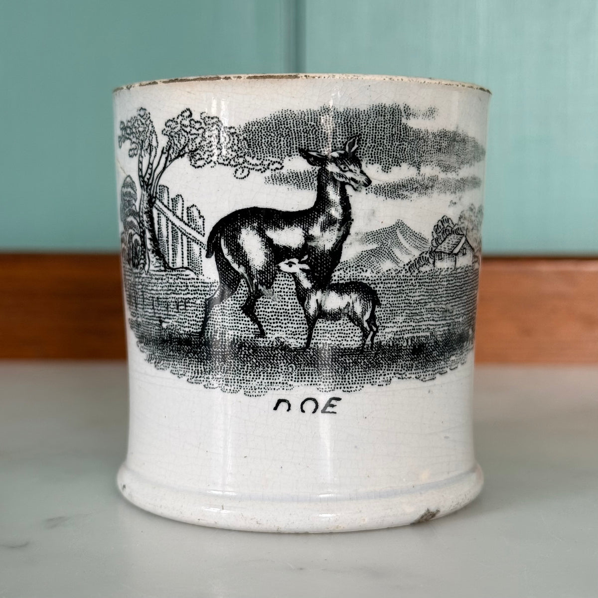Antique Pearlware Child’s Doe and Fawn Mug – c.1820