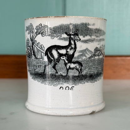Antique Pearlware Child’s Doe and Fawn Mug – c.1820
