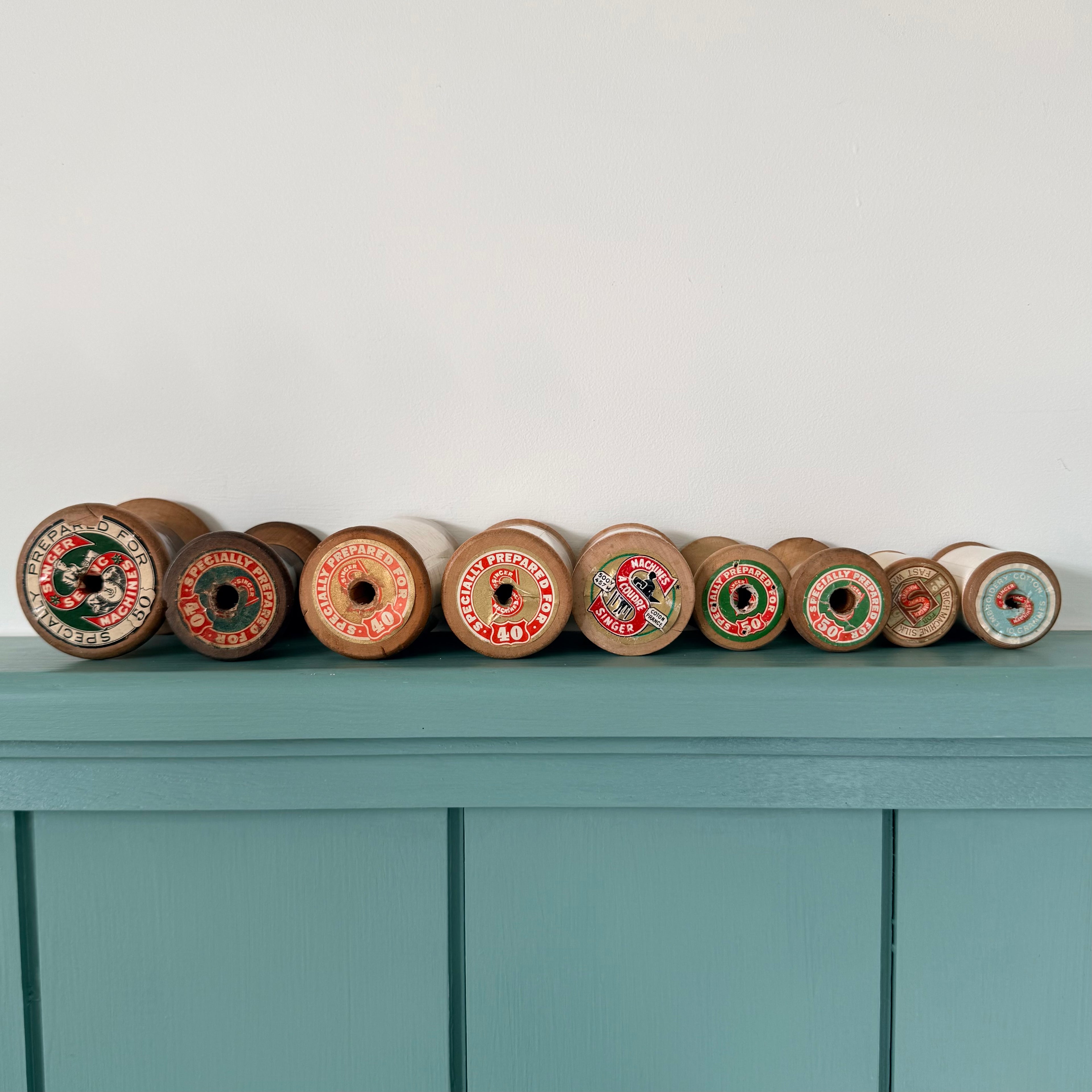 Vintage Singer Wooden Cotton Reels Job Lot Haberdashery Display