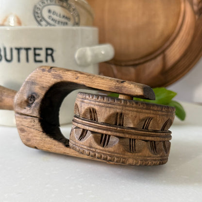 Antique Treen Butter Roller Geometric Carved Dairy Kitchenalia