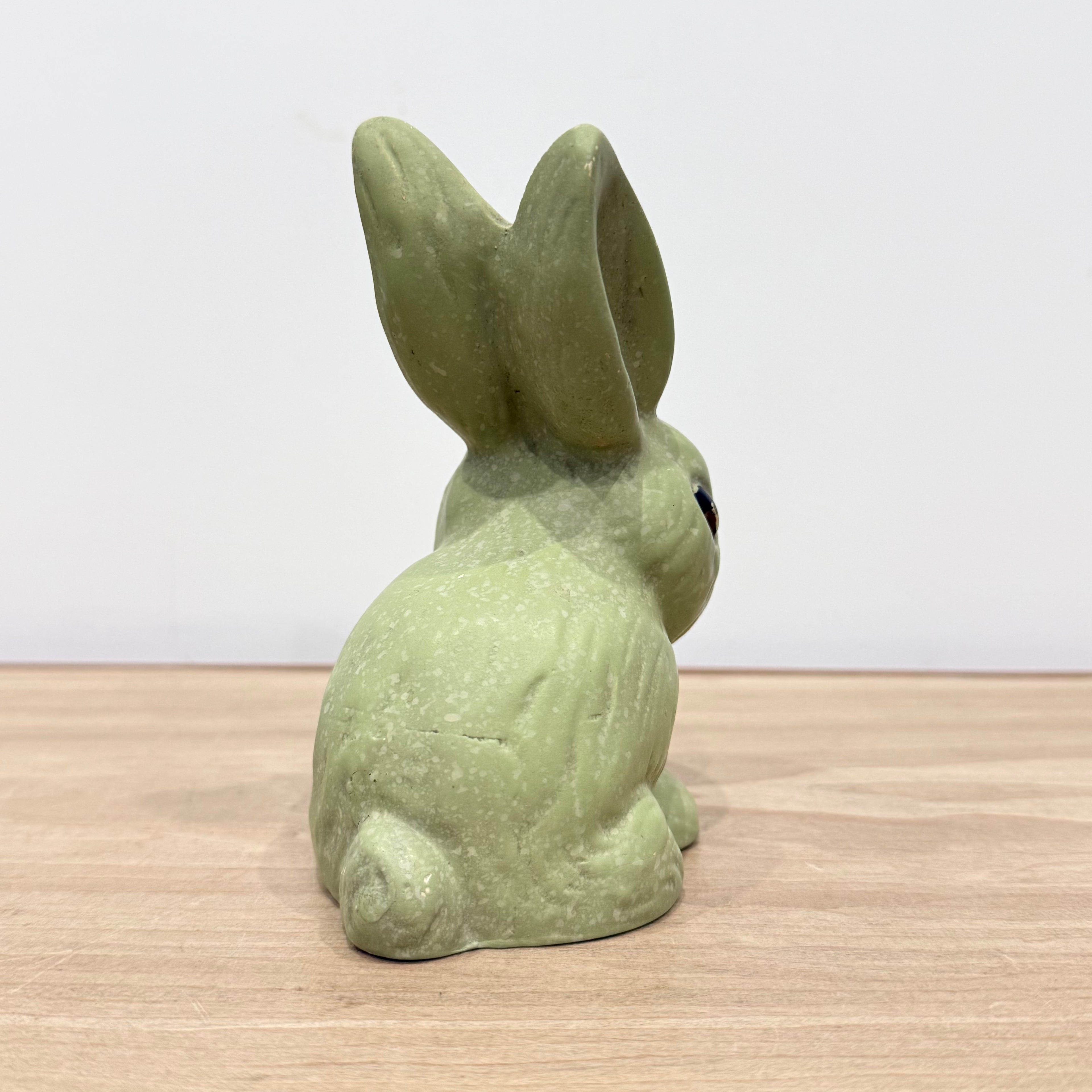 Vintage Green Rabbit Ornament Made in England Matt Pottery Bunny Figure