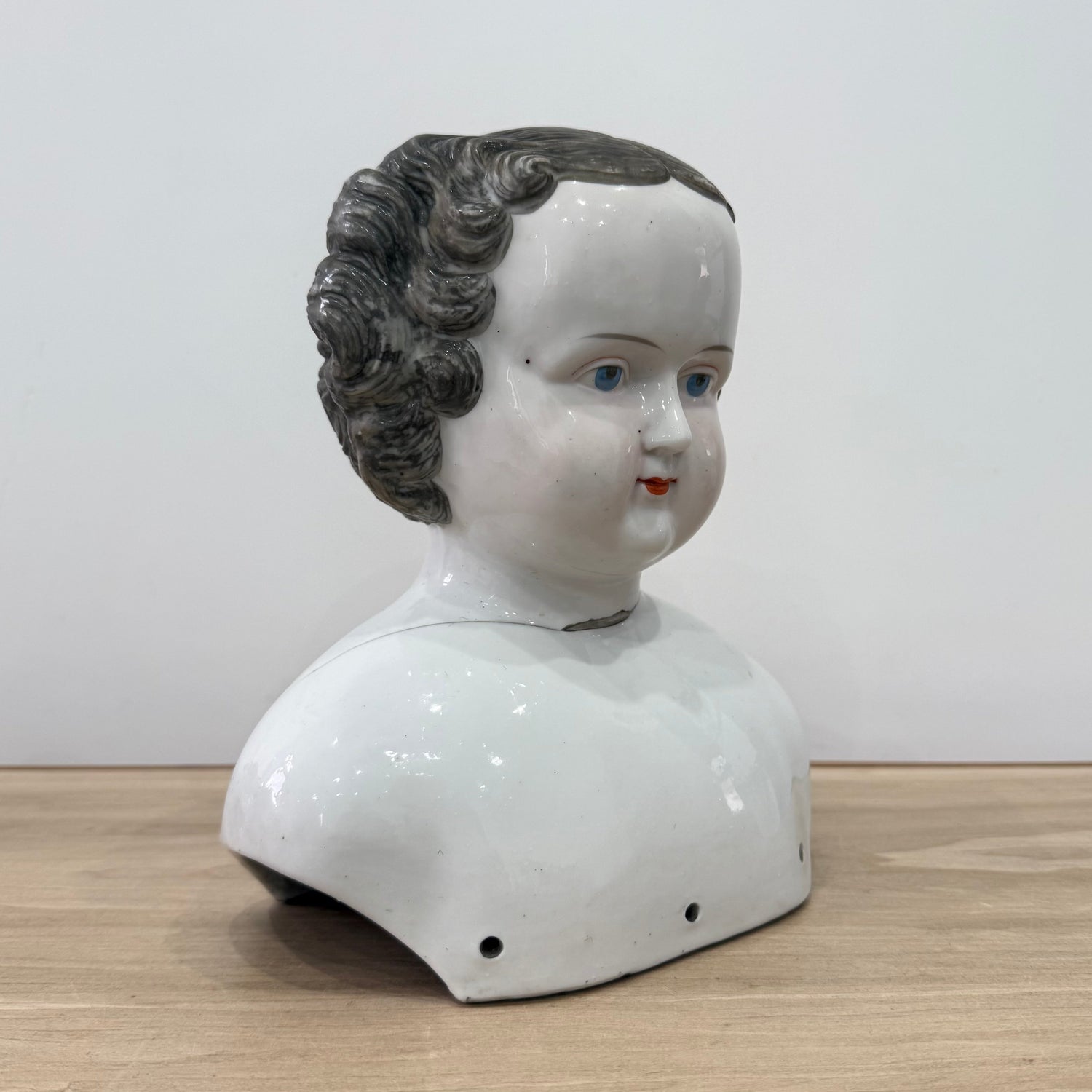 Large Antique Porcelain Doll Shoulder Head Bust 19th Century