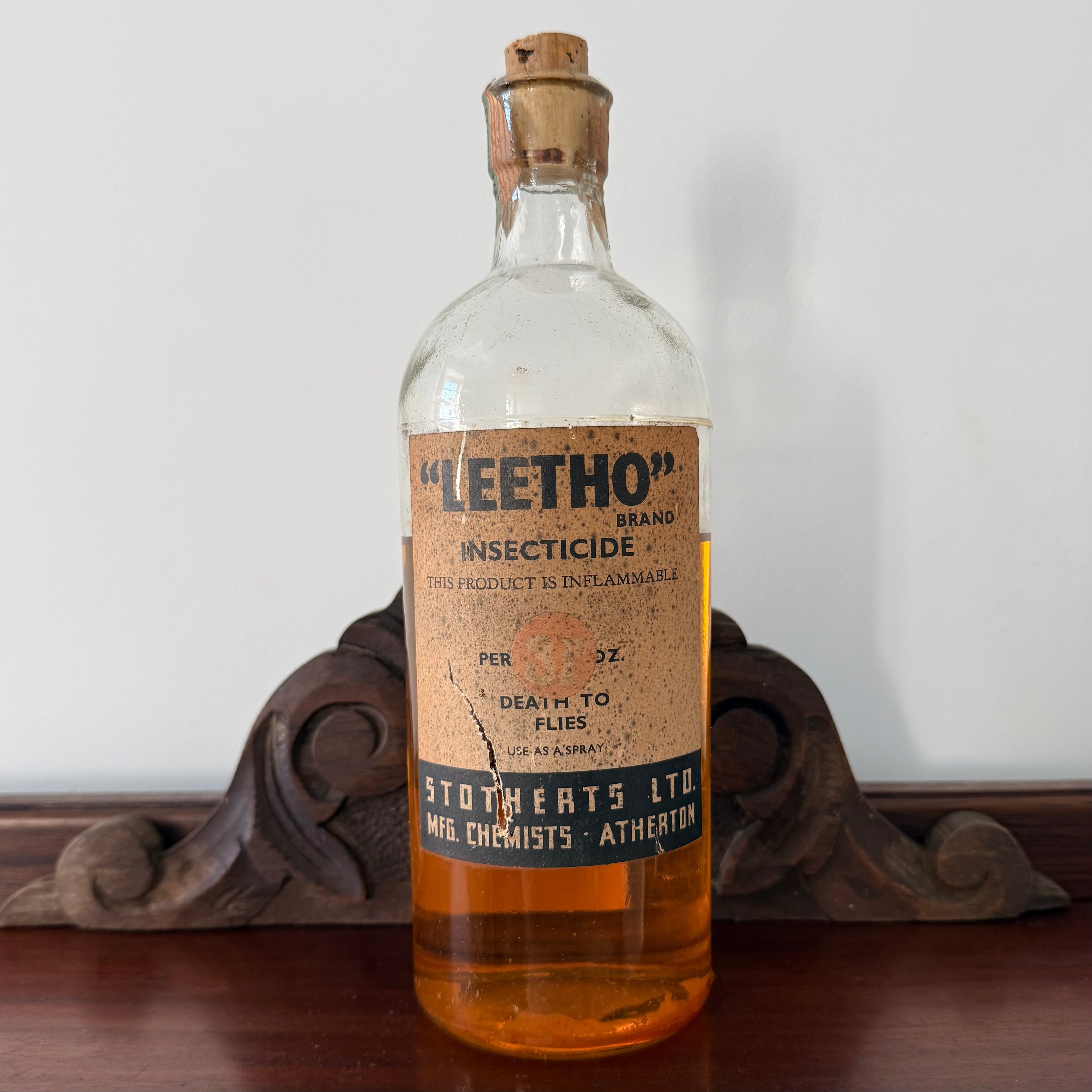 Vintage Leetho Insecticide Bottle Stotherts Atherton Original Label