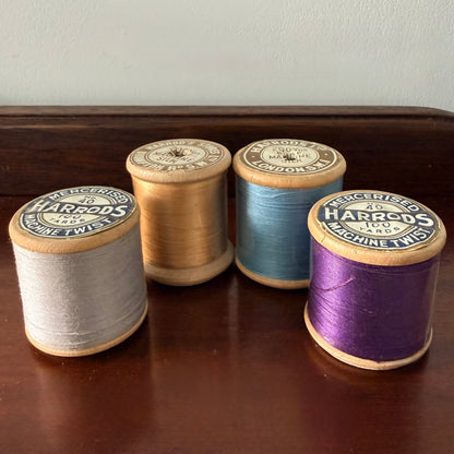 Antique Harrods Wooden Cotton &amp; Silk Thread Reels Set of Four